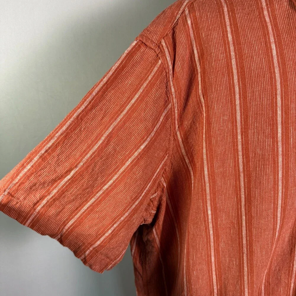 Mutual Weave Men's Linen Cotton Short Sleeve Casual Shirt Sz 3XLT Orange Stripe